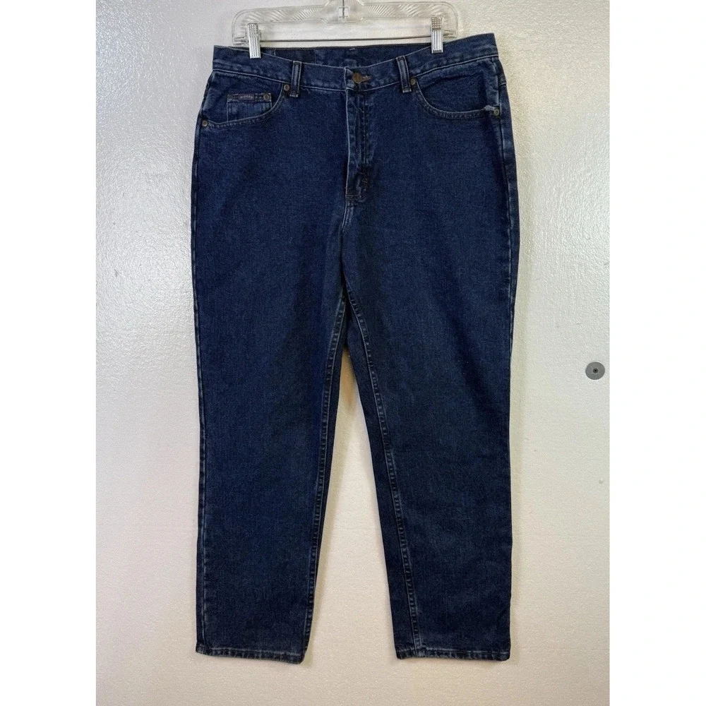 Riders Lee Jeans Womens size 16 M Dark Wash Blue Denim Straight Western Hipster‎